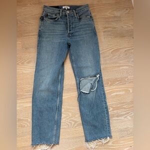 Re/Done Blue Straight Leg Jeans with Distressed Detail